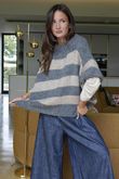  Big Softie Block Stripe Cap Sleeve Knit Top Steel /15=